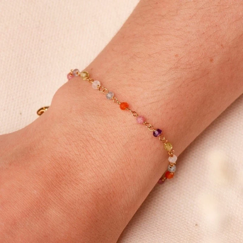 Pulsera Oro 18k mujer 18 cm. piedras colores combinados