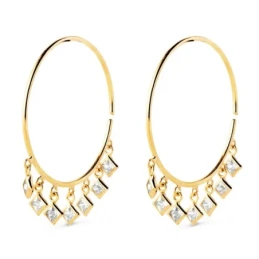 Aros Pendientes Oro 18k mujer 20 mm. ancho 0.75 mm. colgantes circoni