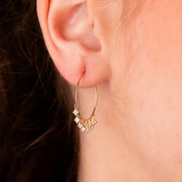 Aros Pendientes Oro 18k mujer 20 mm. ancho 0.75 mm. colgantes circoni