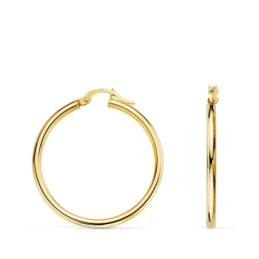 Aros Pendientes Oro 18k mujer 29 mm. redondos ancho 2 mm. lisos