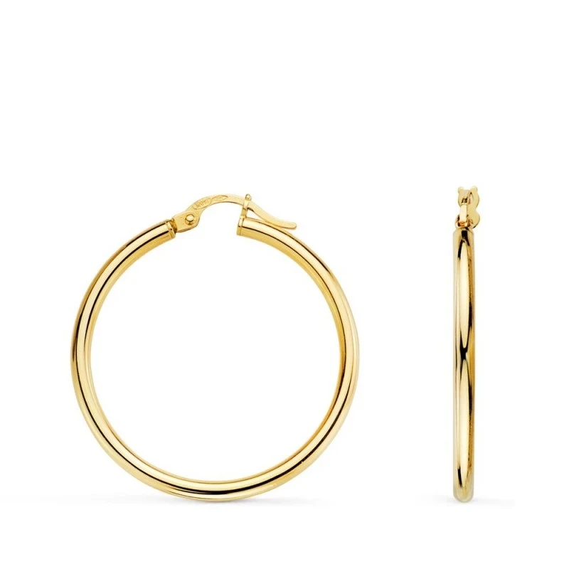 Aros Pendientes Oro 18k mujer 29 mm. redondos ancho 2 mm. lisos