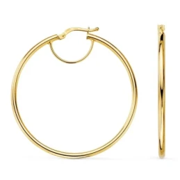 Aros Pendientes Oro 18k mujer 43 mm. redondos lisos ancho 2 mm.