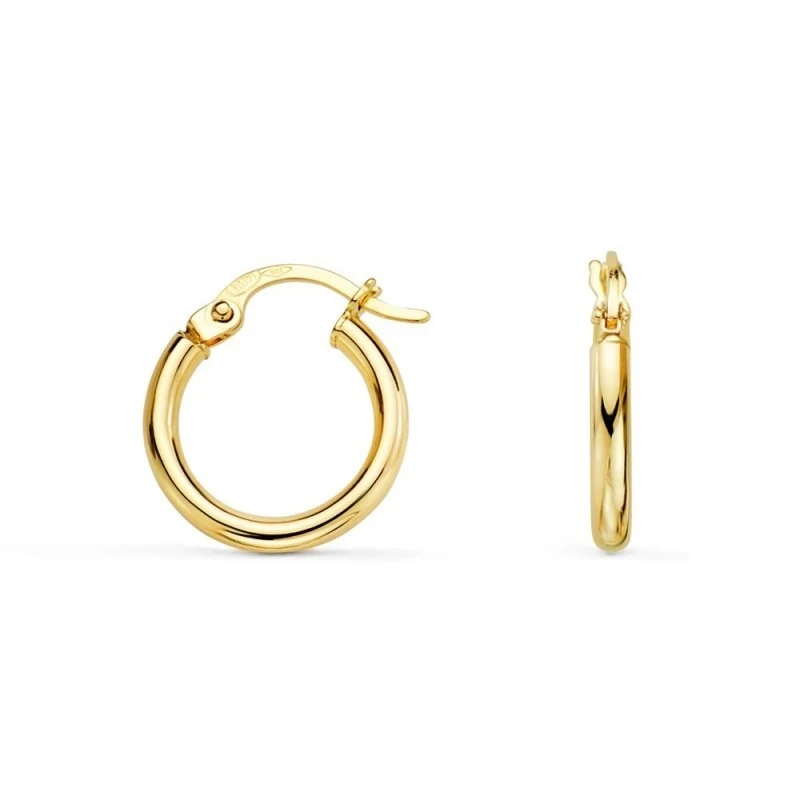 Aros Pendientes Oro 18k mujer 14 mm. tubo redondo 4 mm.