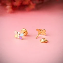 Pendientes Oro 18k niña 7 mm. forma libelula esmaltada colores combin