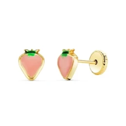 Pendientes Oro 18k niña 6 mm. forma fresa esmaltada color