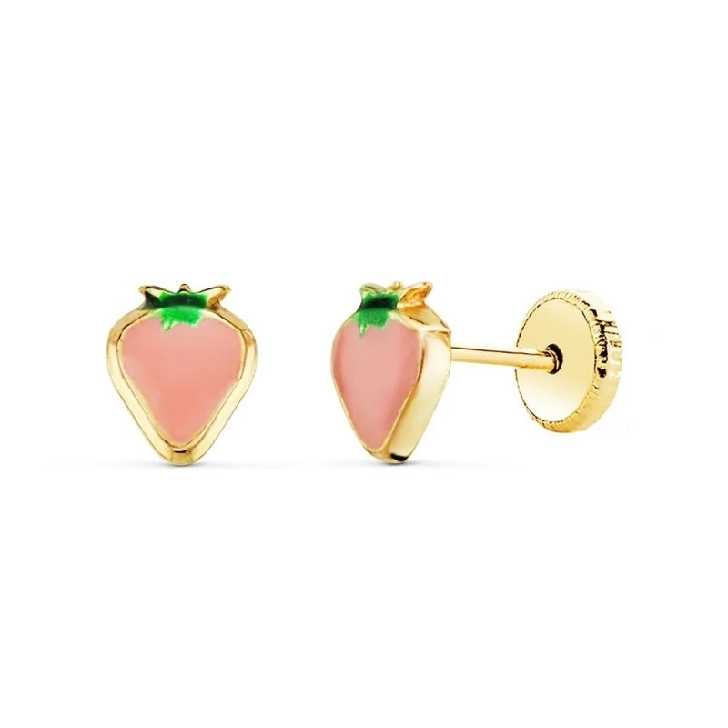 Pendientes Oro 18k niña 6 mm. forma fresa esmaltada color