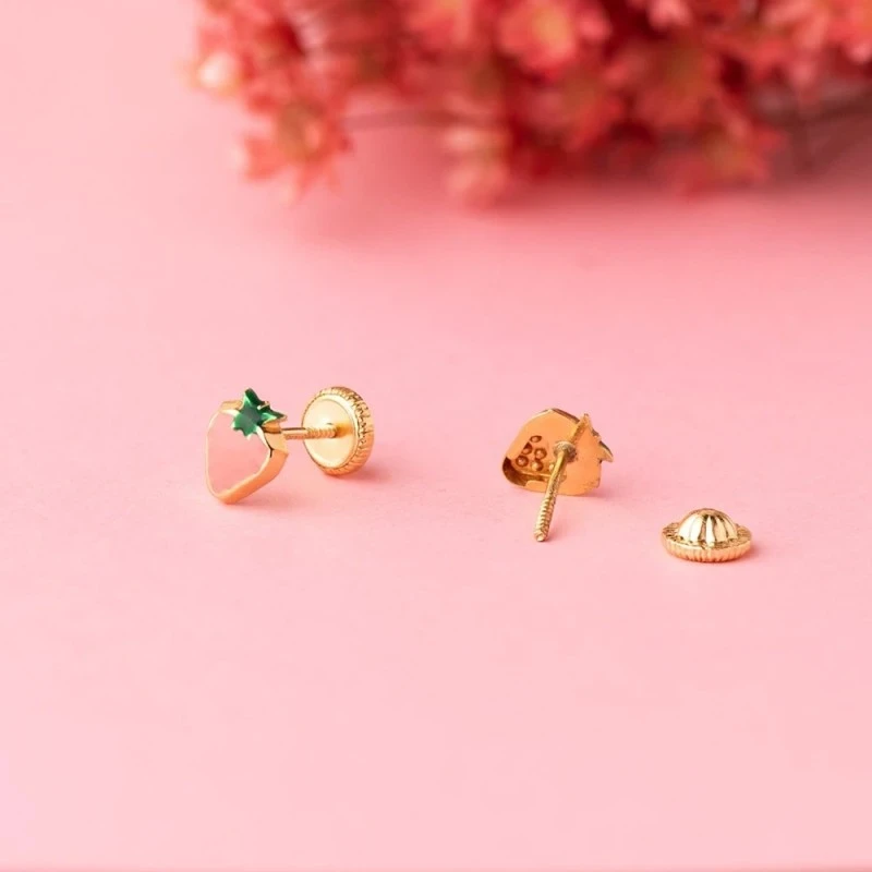 Pendientes Oro 18k niña 6 mm. forma fresa esmaltada color
