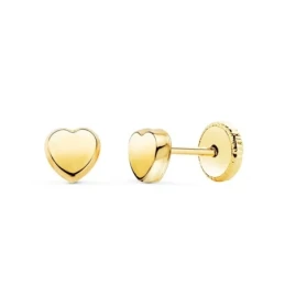 Pendientes Oro 18k niña 5 mm. forma corazón liso brillo