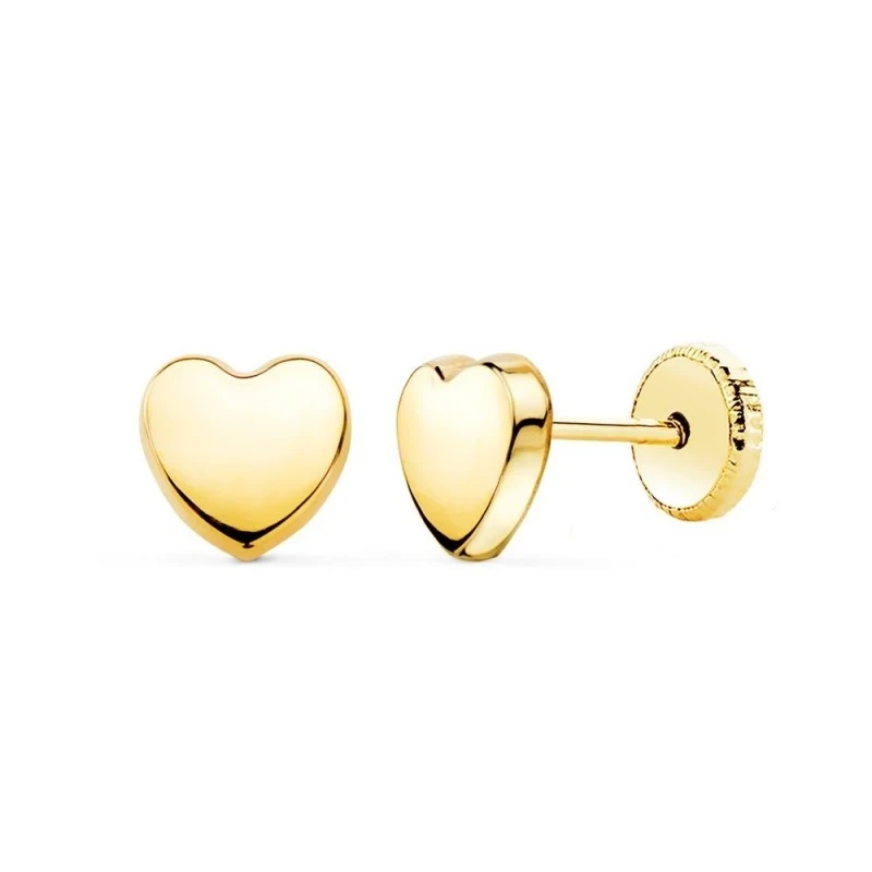 Pendientes Oro 18k niña 6 mm. forma corazón liso brillo