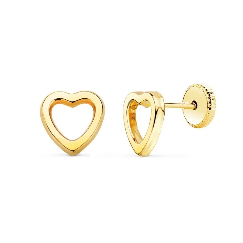 Pendientes Oro 18k niña 7 mm. corazón calado