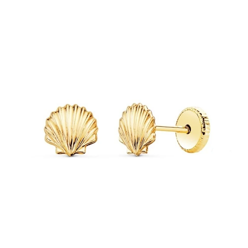Pendientes Oro 18k niña 6 mm. forma concha brillo