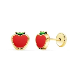 Pendientes Oro 18k niña 6 mm. forma manzana esmaltada color