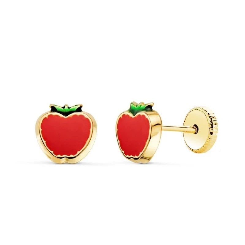 Pendientes Oro 18k niña 6 mm. forma manzana esmaltada color