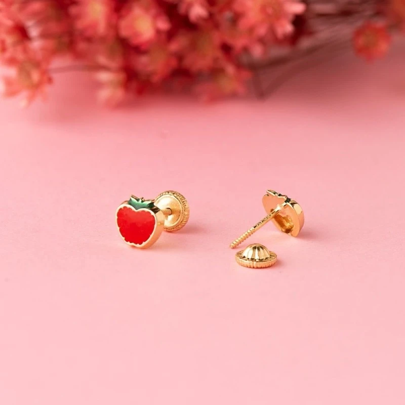 Pendientes Oro 18k niña 6 mm. forma manzana esmaltada color