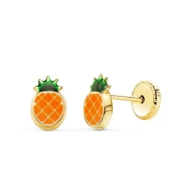 Pendientes Oro 18k niña 6.5 mm. piña esmaltada color