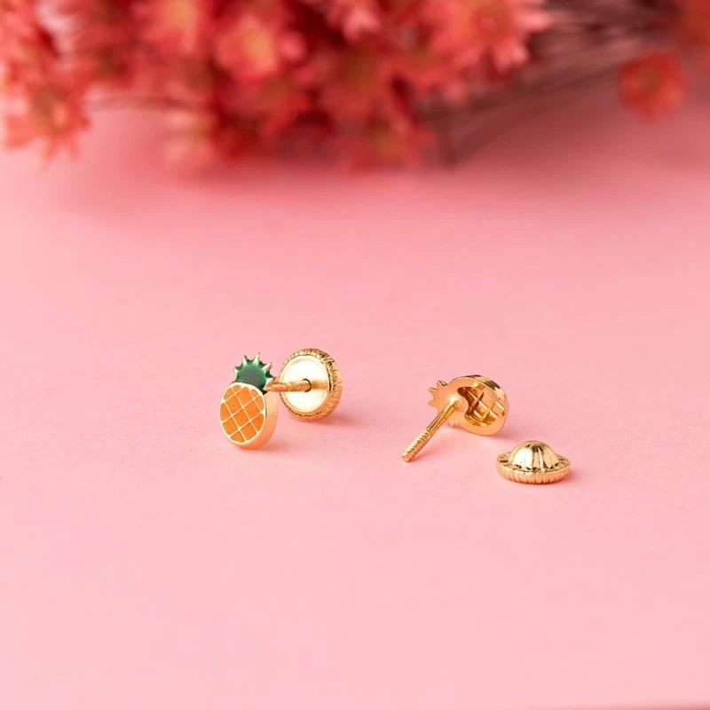 Pendientes Oro 18k niña 6.5 mm. piña esmaltada color
