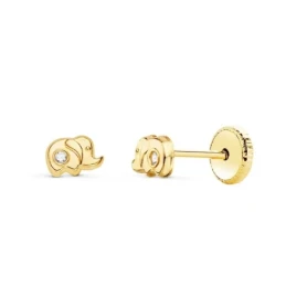 Pendientes Oro 18k niña 5 mm. elefante detalle circonita