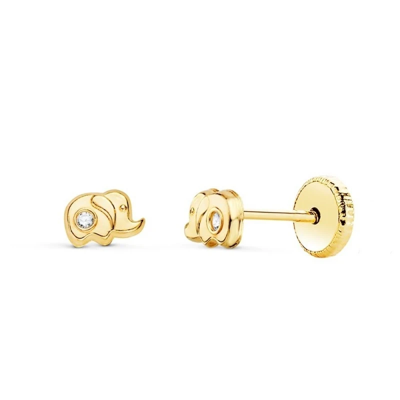 Pendientes Oro 18k niña 5 mm. elefante detalle circonita