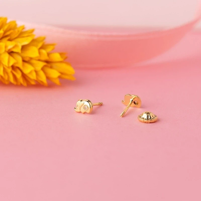 Pendientes Oro 18k niña 5 mm. elefante detalle circonita