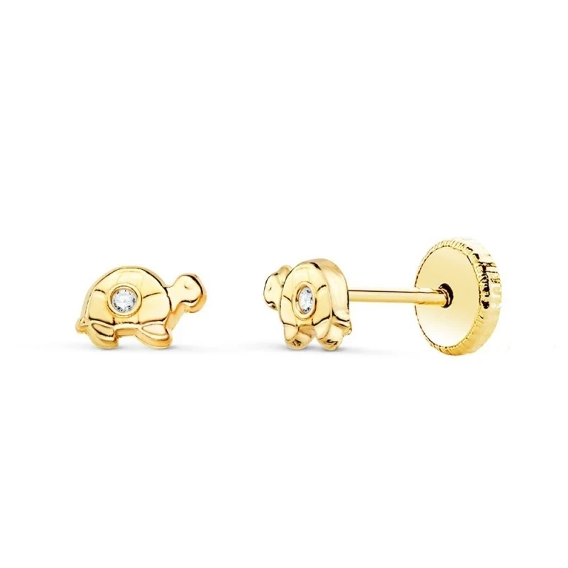 Pendientes Oro 18k niña 5 mm. tortuga detalle circonita