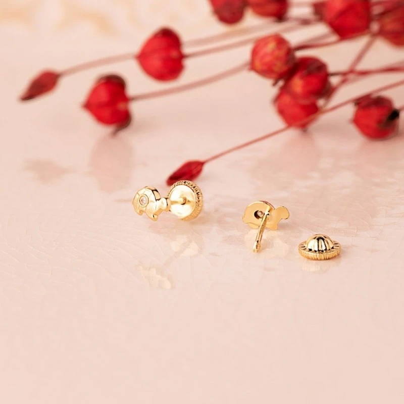 Pendientes Oro 18k niña 5 mm. tortuga detalle circonita