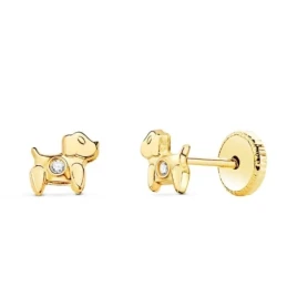 Pendientes Oro 18k niña 5 mm. perro detalle circonita