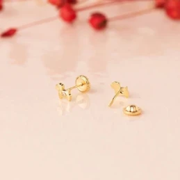 Pendientes Oro 18k niña 5 mm. perro detalle circonita