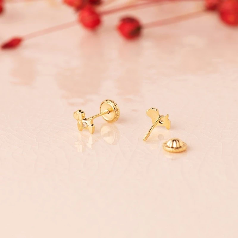 Pendientes Oro 18k niña 5 mm. perro detalle circonita