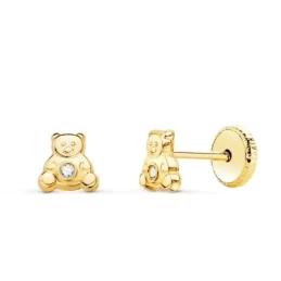 Pendientes Oro 18k niña 4.5 mm. oso detalle circonita