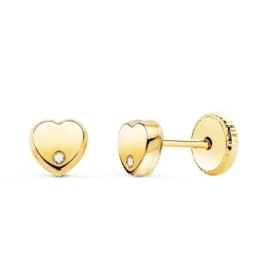 Pendientes Oro 18k niña 5 mm. forma corazón liso circonita
