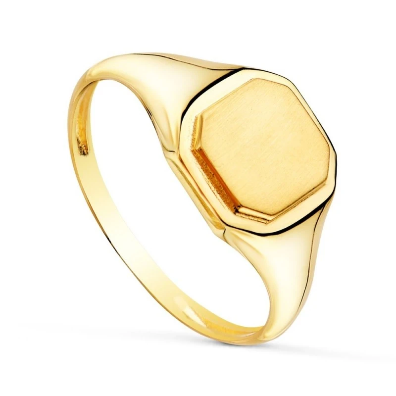Sortija Sello Oro 18k macizo mujer cabeza 8.5 x 8.5 mm. grabado. Grab