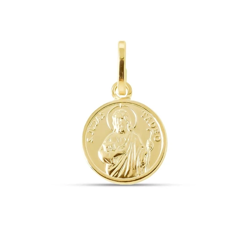 San Judas Tadeo Medalla Plata Ley 925m chapada oro 12 mm. trasera lis