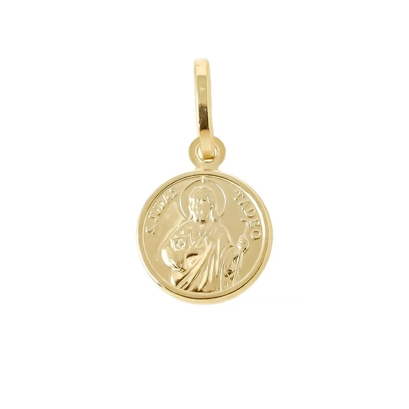 San Judas Tadeo Medalla Plata Ley 925m chapada oro 10 mm. trasera lis