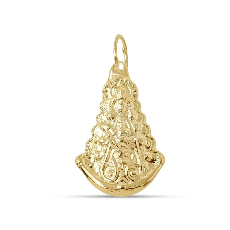 Virgen del Rocío Colgante Plata Ley 925m chapado oro 20 mm. silueta d