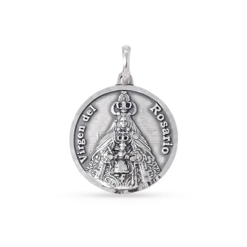 Virgen del Rosario de Cádiz Medalla Plata Ley 925m maciza 22 mm. deta