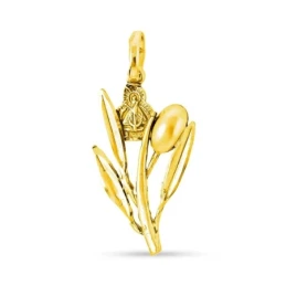 Virgen de la Cabeza Rama Olivo Colgante Oro 18k macizo 33 mm. hojas