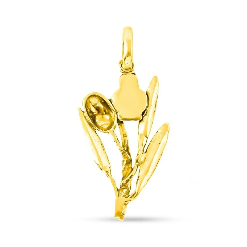 Virgen de la Cabeza Rama Olivo Colgante Oro 18k macizo 33 mm. hojas