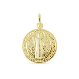 San Benito Medalla Plata Ley 925m maciza 20 mm. chapado oro escapular