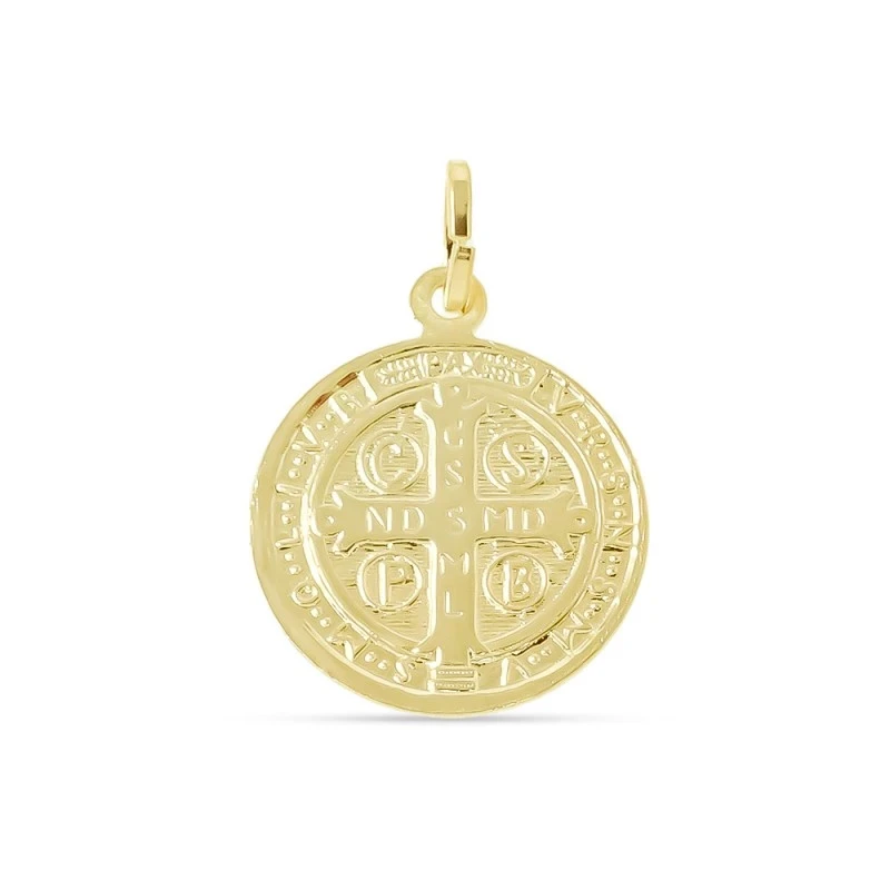 San Benito Medalla Plata Ley 925m maciza 20 mm. chapado oro escapular