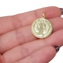 San Benito Medalla Plata Ley 925m maciza 20 mm. chapado oro escapular