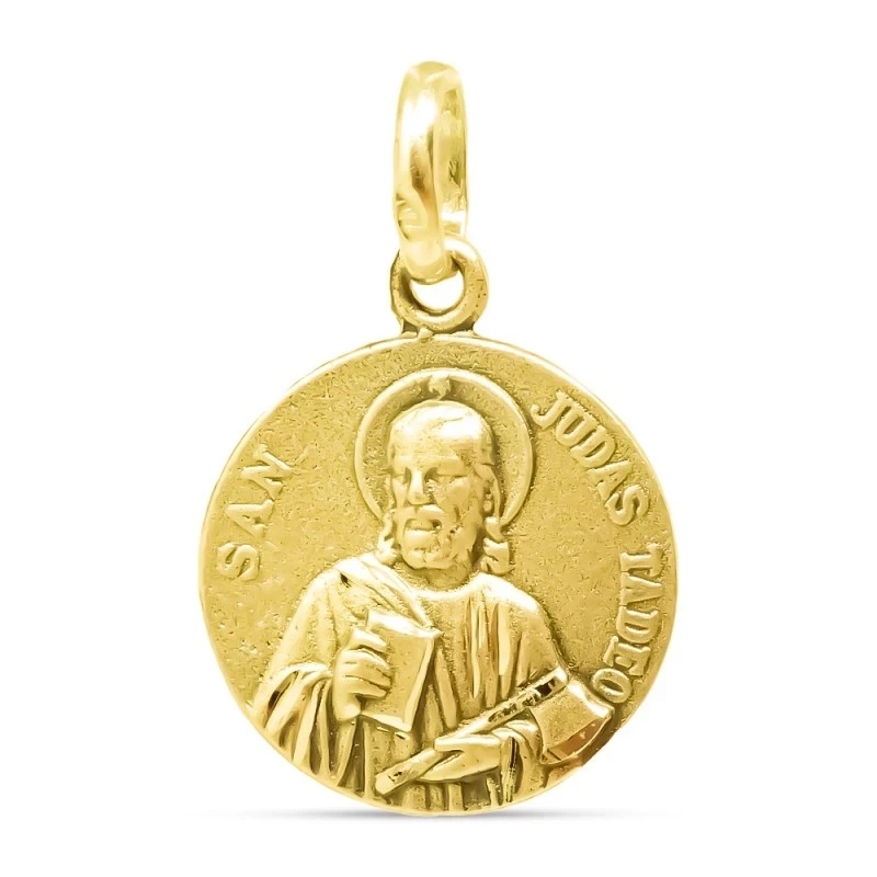 San Judas Tadeo hacha Medalla Colgante Oro 18k maciza 15 mm.. Grabaci