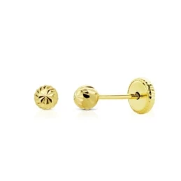 Pendientes Oro 18k niña 4 mm. bola tallada