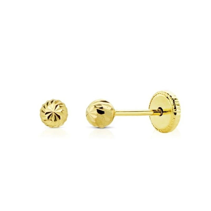 Pendientes Oro 18k niña 4 mm. bola tallada