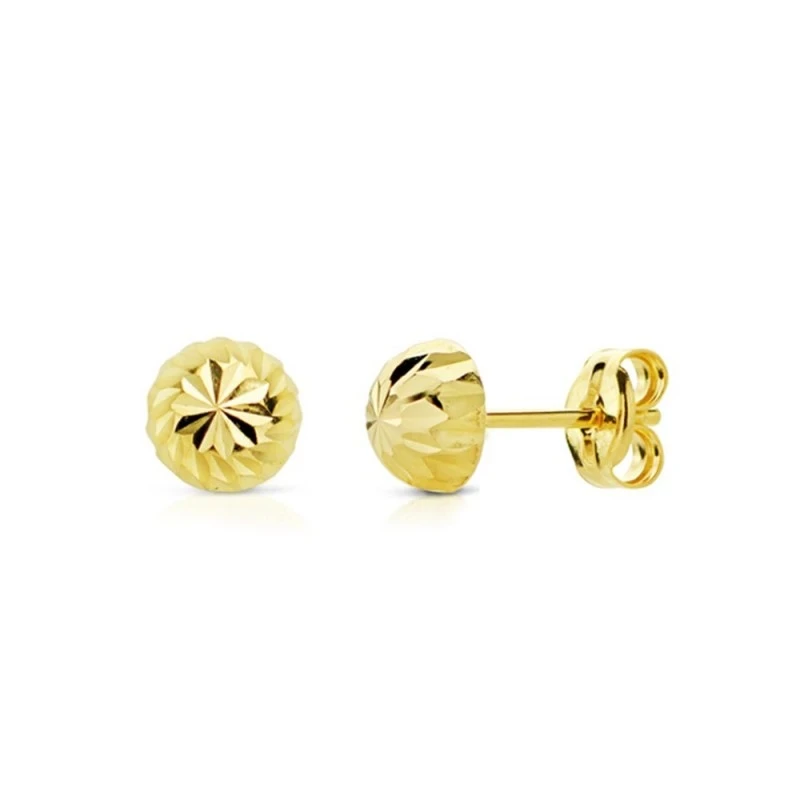 Pendientes Oro 18k mujer 8 mm. media bola tallada
