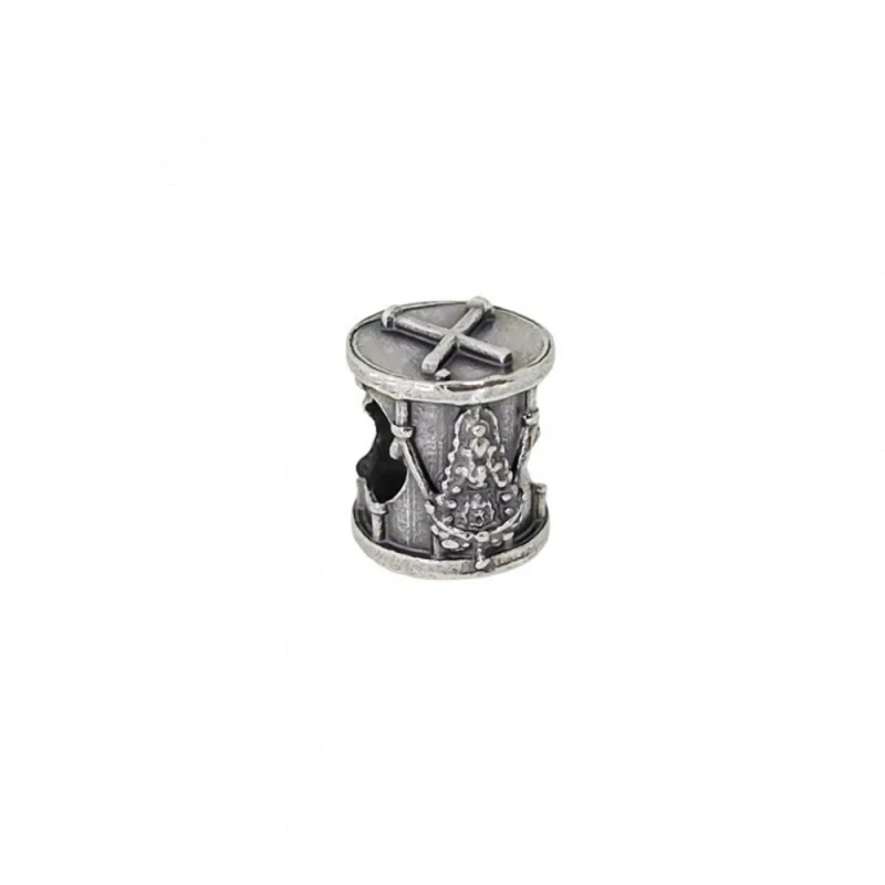 Abalorio Charm Tambor Rociero Plata Ley 925m icono 10 mm. Virgen del