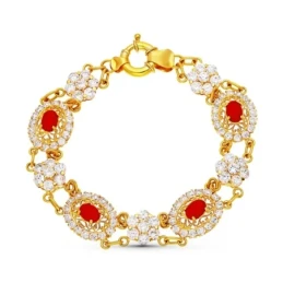 Pulsera Oro 18k mujer 21 cm. piedra coralina combinada circonitas fil