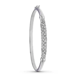 Pulsera Rígida Media Caña Oro Blanco 18k mujer circonitas combinada l