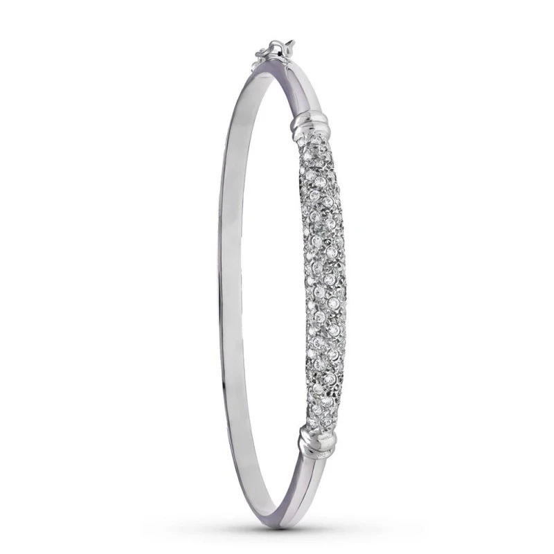 Pulsera Rígida Media Caña Oro Blanco 18k mujer circonitas combinada l