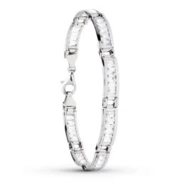 Pulsera Oro Blanco 18k mujer 20 cm. eslabones circonitas rectangulare