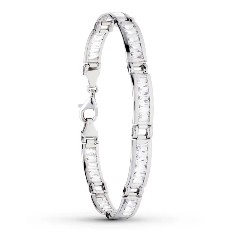 Pulsera Oro Blanco 18k mujer 20 cm. eslabones circonitas rectangulare